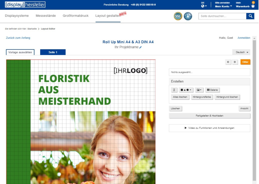 Auf www.displayhersteller.de können Sie kostenlos Ihr Werbe-Display-Layout gestalten Online Werbe-Display-Layout Gestaltung auf www.displayhersteller.de