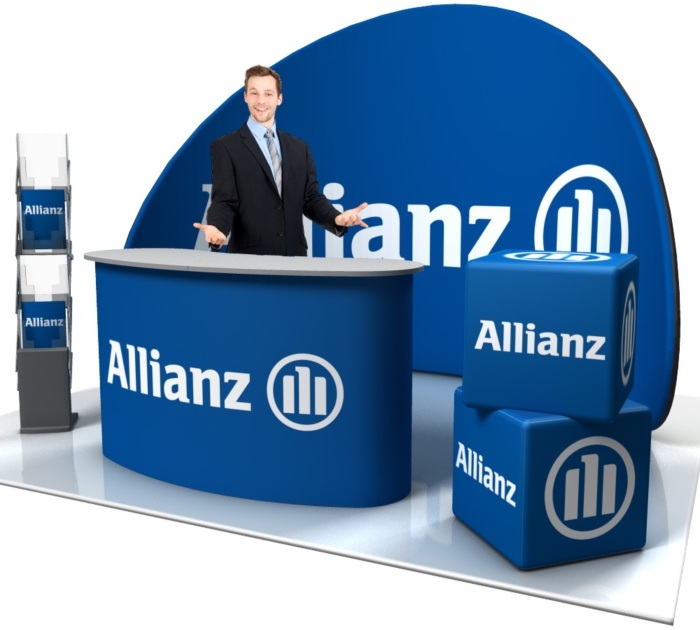 Messeset 203 | Faltwand Evolution Landscape, Alu Counterfalttheke groß 160cm, Alu Prospektständer und zwei Sitzwürfeln 45cm messeset-203