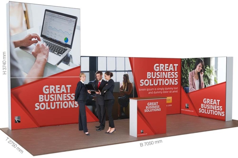 Textil Faltdisplay Pop-Up Messestand: MODULAR 104 | glatte Grafikfläche durch Kederbandframeführung messestand-faltdisplay-pop-up-modular-104