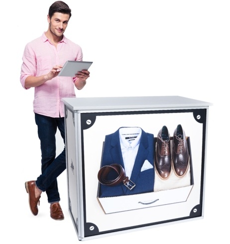 Rechtecktheke | 360° klappbares Alu Faltgestell | bis 100kg hohe Belastbarkeit | brillanter 6-farb Druck rechtecktheke