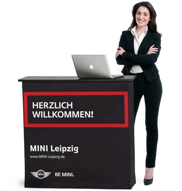 Klappbare Textilfalttheke Rechteck opt. mit Textildruck | besticht durch Ihre Leichtigkeit textil-falttheke